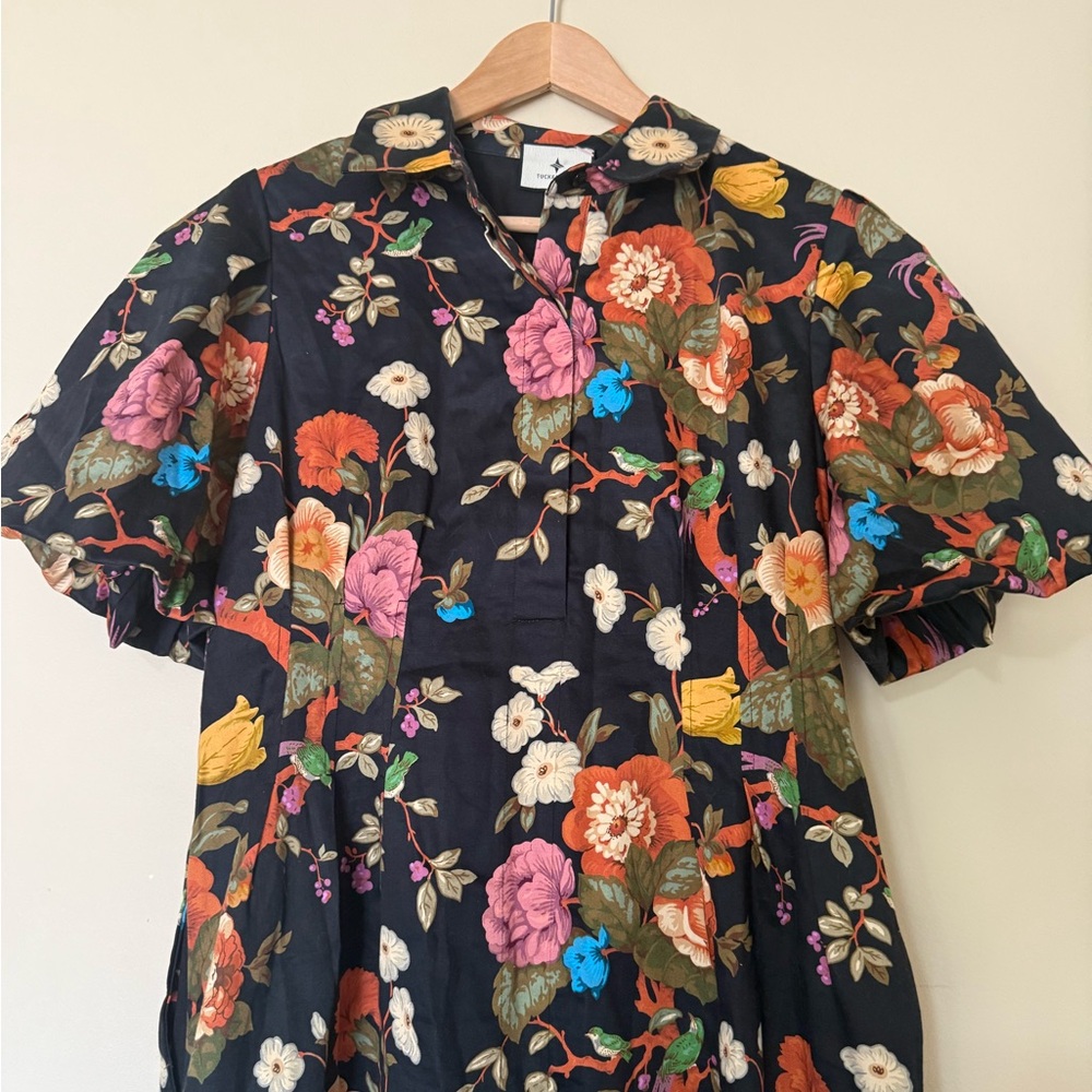 Tuckernuck | Baroque Floral Delaney Short Puff Sleeve Maxi Dress Size L - Picture 5 of 10
